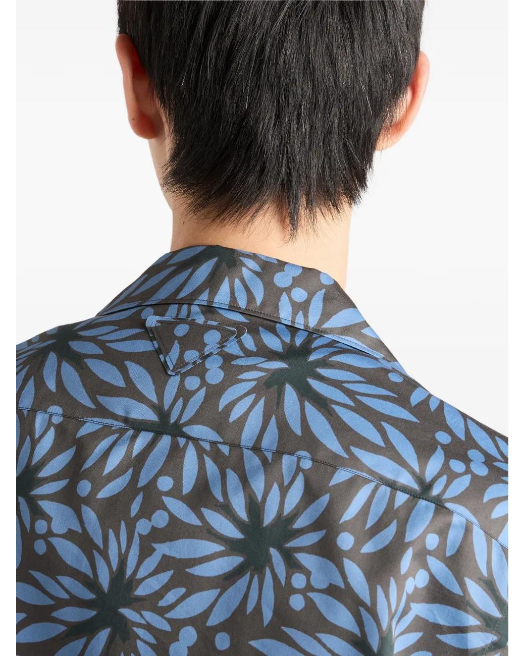 Prada Blue Printed Cotton Bowling Shirt for men