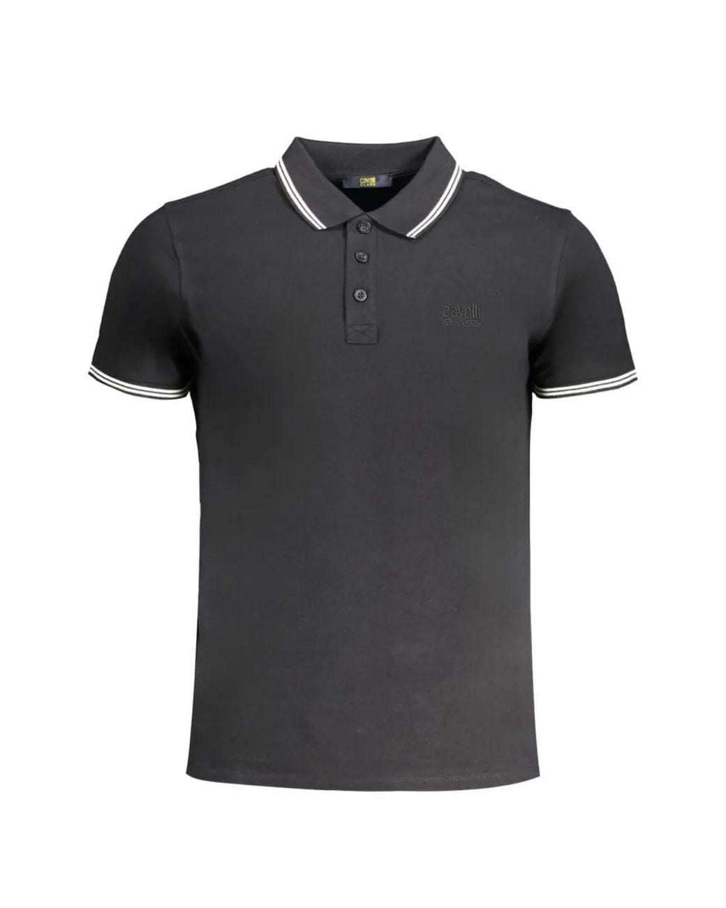 Roberto Cavalli Black Embroidered-Logo Tipped Polo Shirt for men
