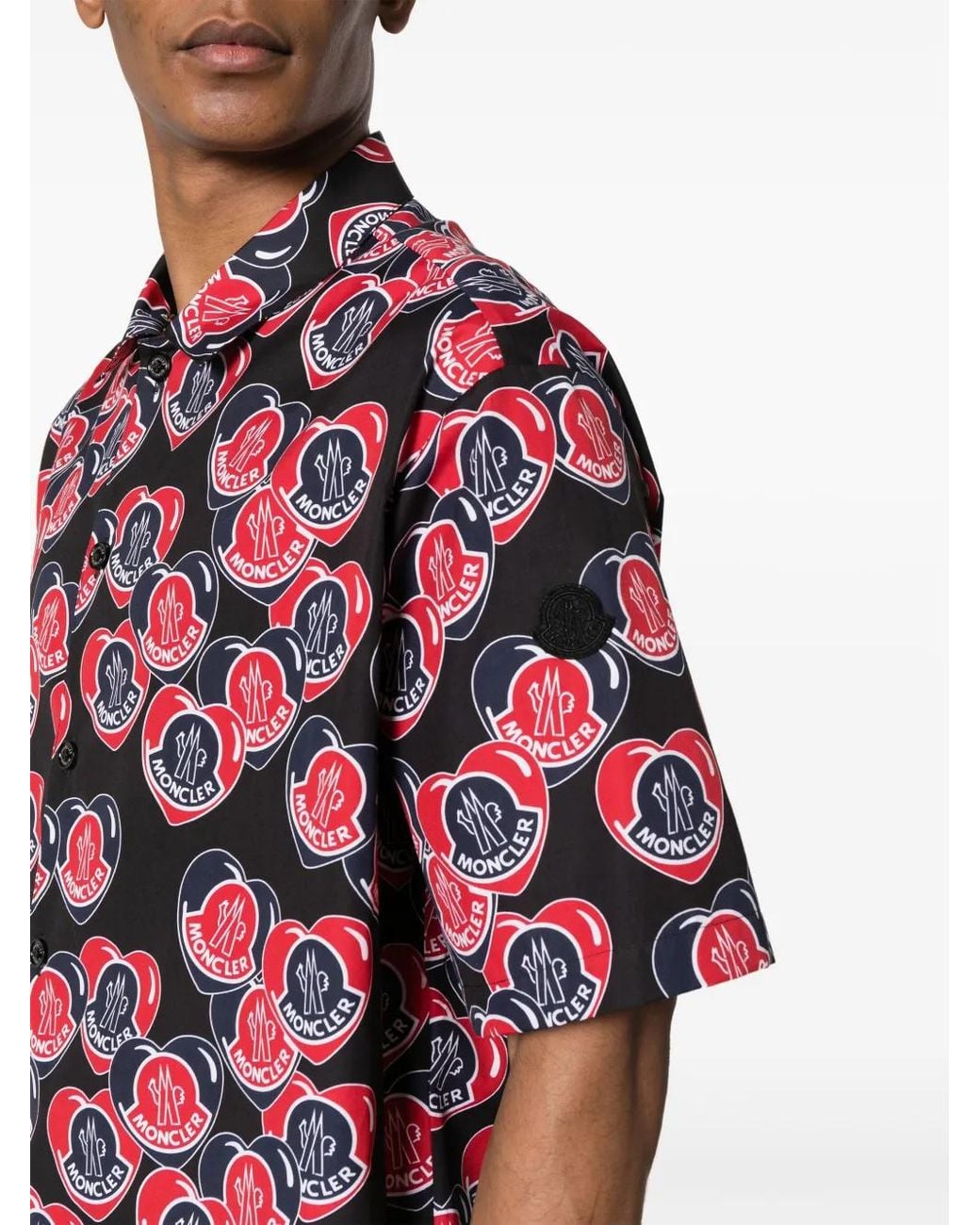 Moncler Red Printed Cotton Shirt for men