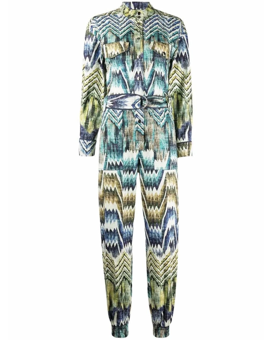 Chufy Blue Patterned Belted Jumpsuit