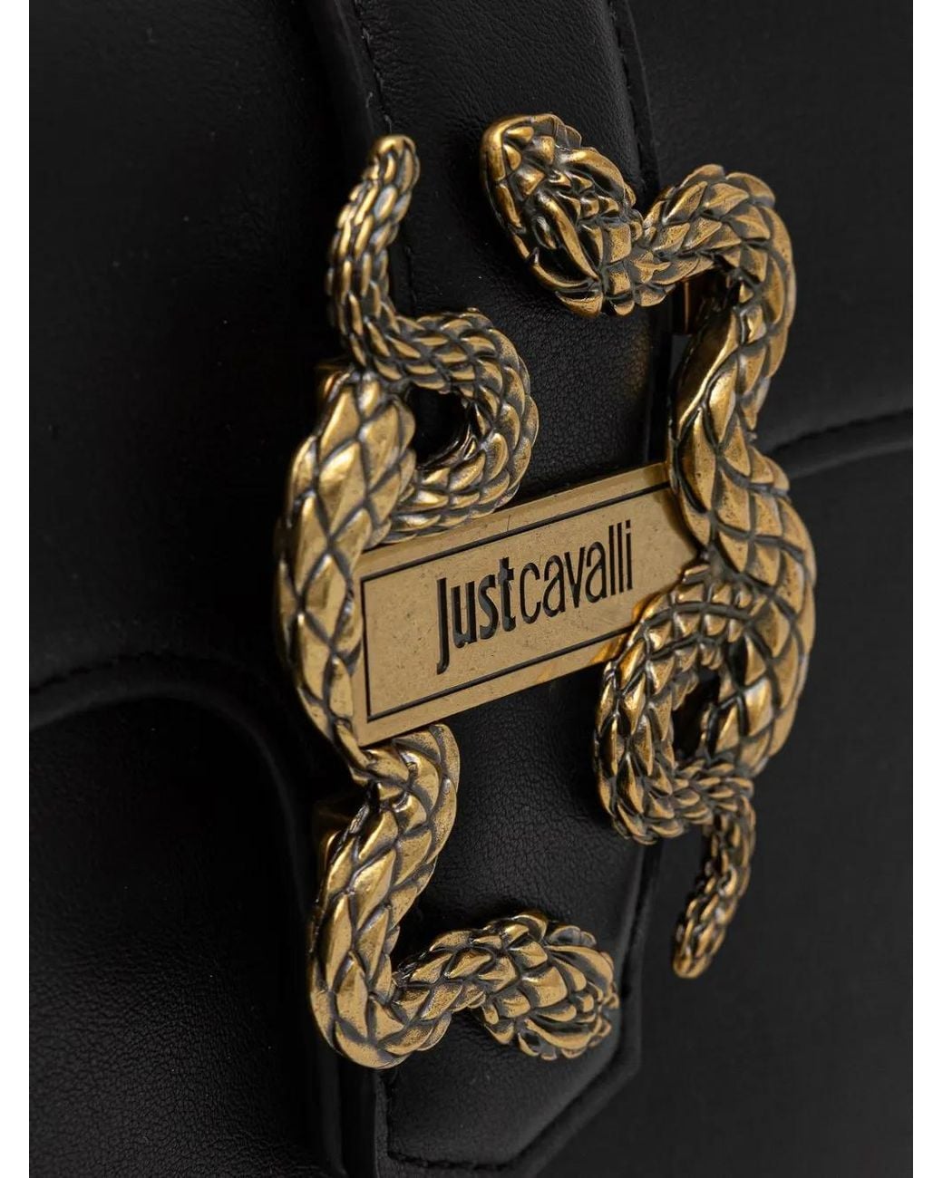 Just Cavalli Black Snake-Plaque Shoulder Bag