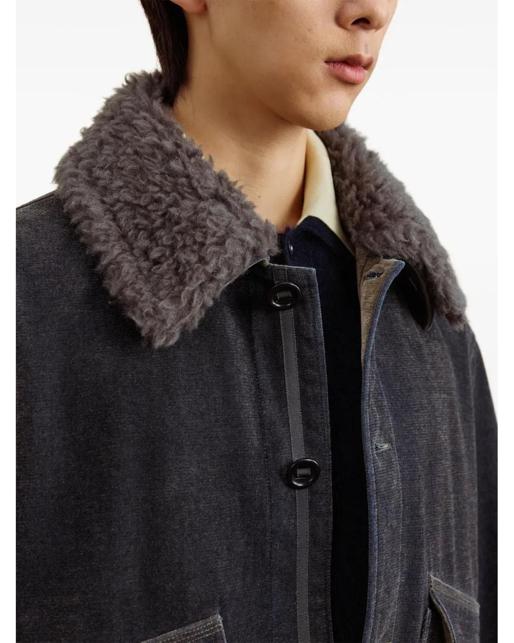 CROQUIS Shearling-Collar Denim Jacket in Black for Men | Lyst
