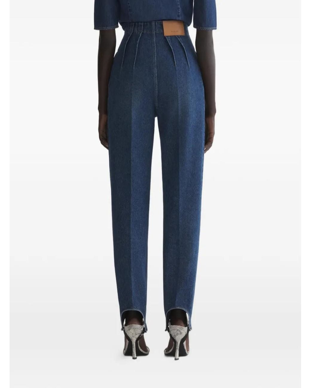 Mugler Blue Pleated Cigarette Trousers