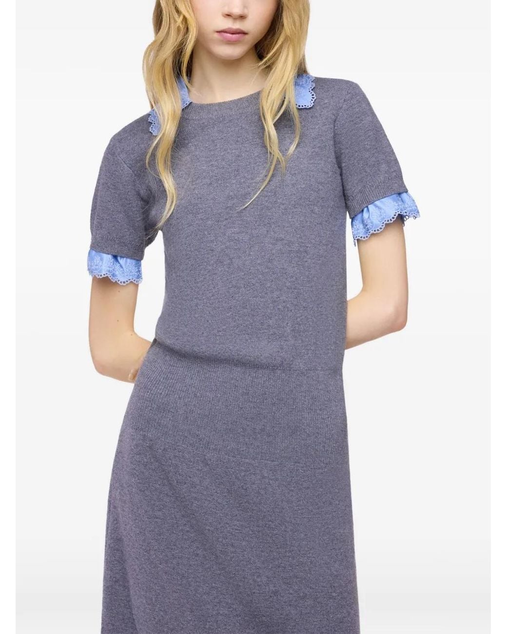 Rabanne Blue Wool And Cashmere Short-Sleeve Midi Dress