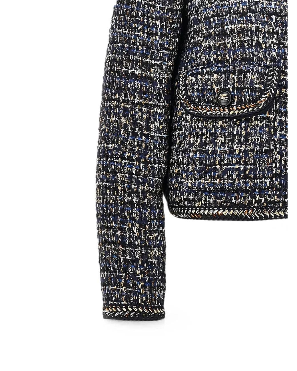 Etro Gray Tweed-Effect Button-Up Jacket