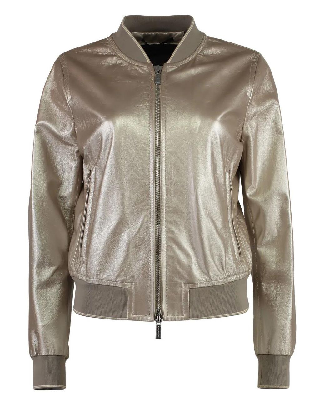 Moorer Brown Metallic-Effect Leather Bomber Jacket
