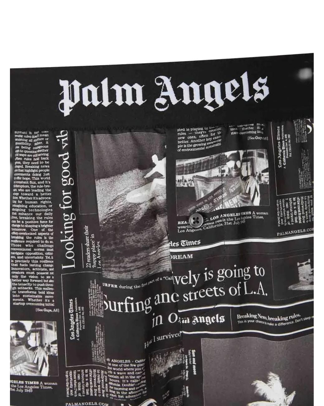 Palm Angels Black Newspaper-Print Elastic-Waist Shorts for men