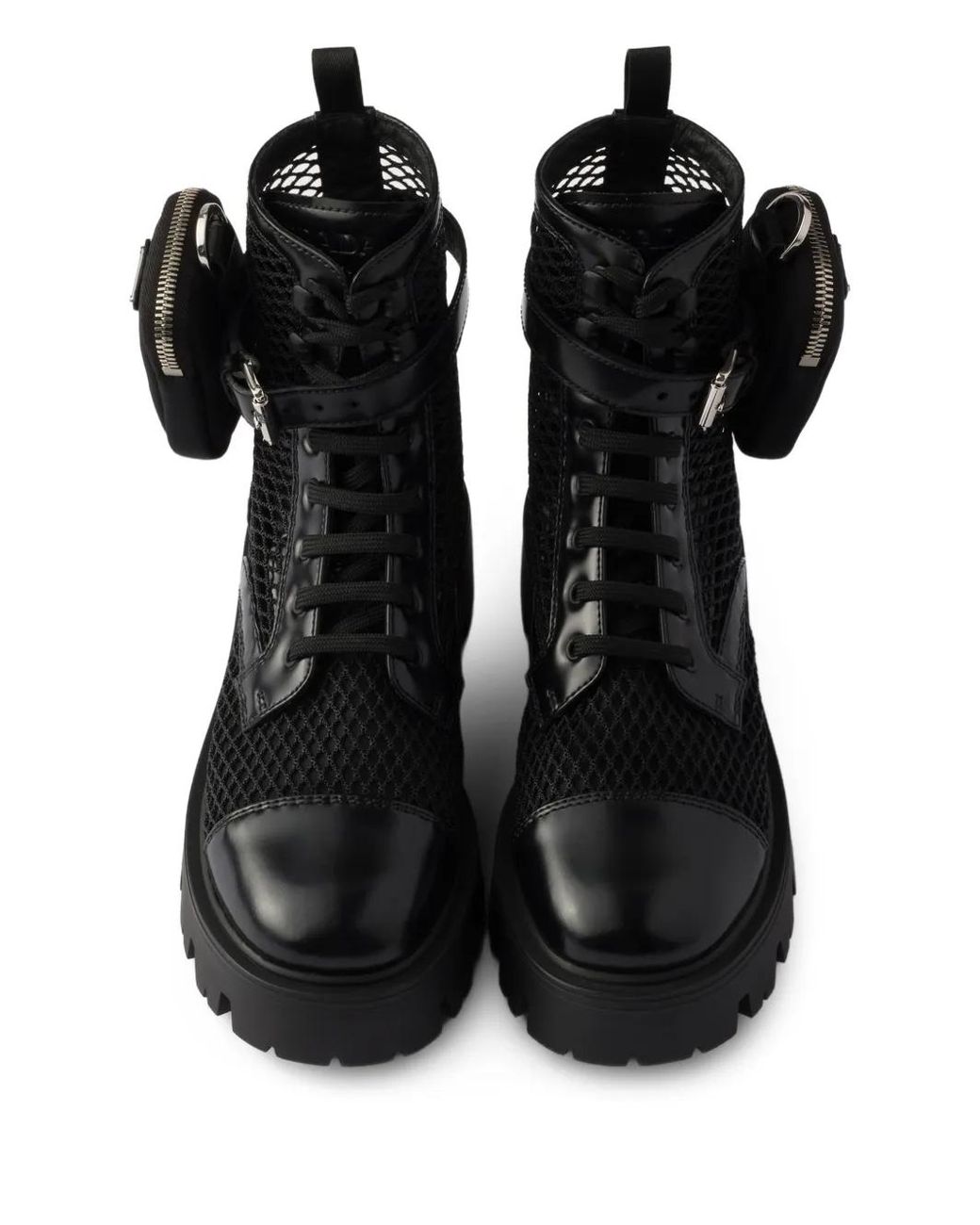 Prada Black Bikerstiefel Mit Abnehmbarem Mesh-Beutel