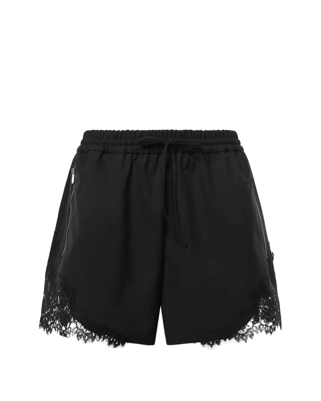 Pinko Black Lace-Trim Drawstring Shorts