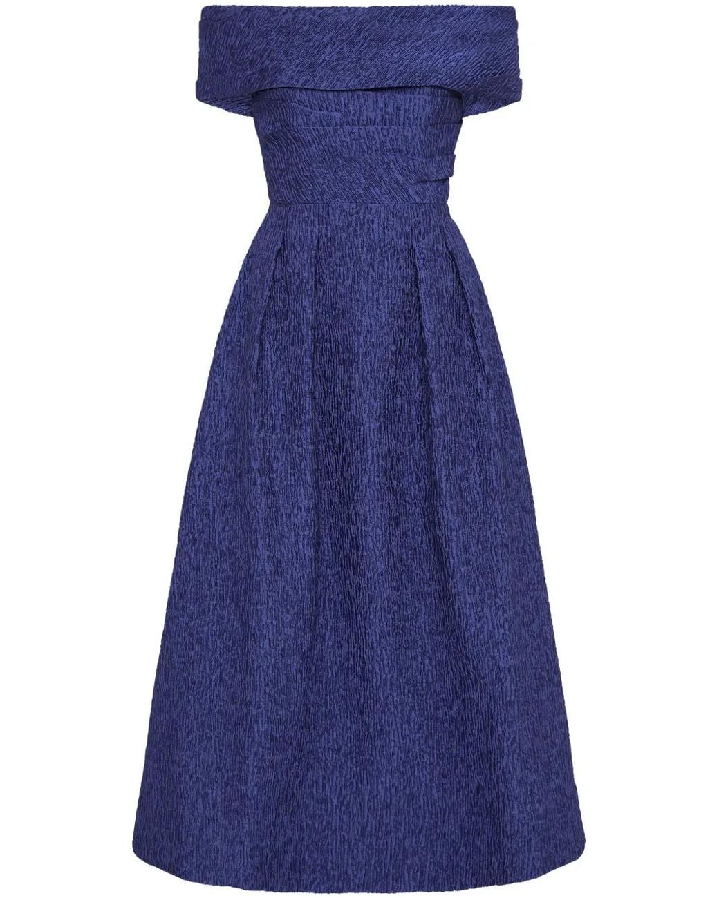 Rebecca Vallance Blue Helene Textured Off-Shoulder Midi Dress