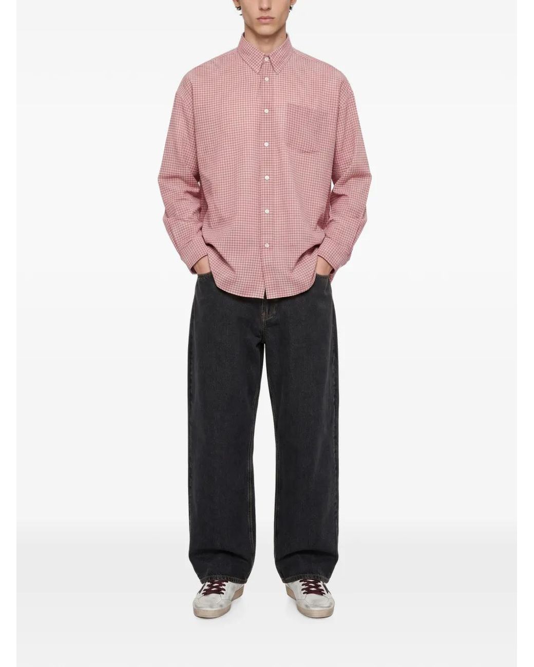 sunflower Pink Stable Check-Pattern Button-Down Shirt for men