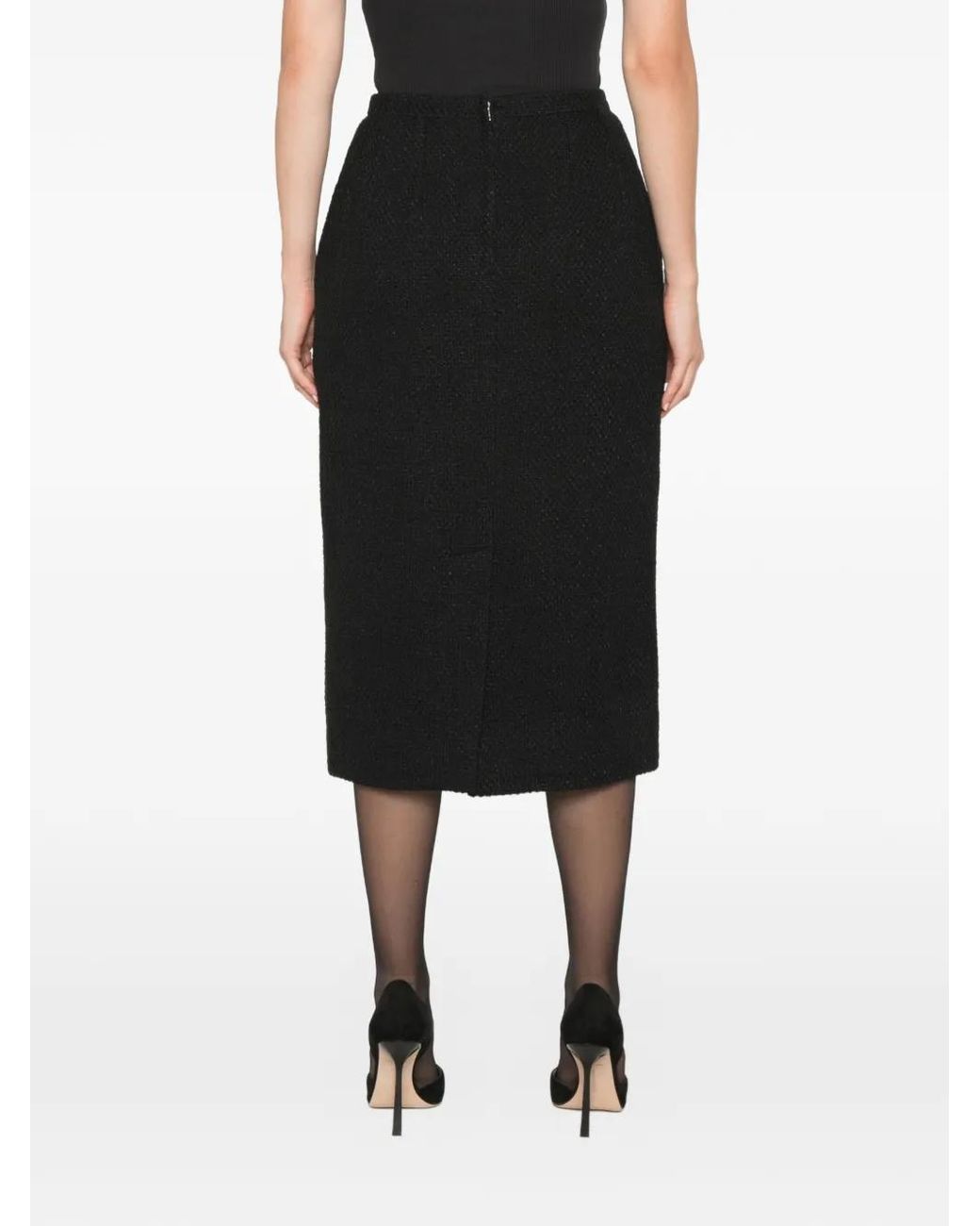 Dolce & Gabbana Black Bouclé-Knit Pencil Midi Skirt