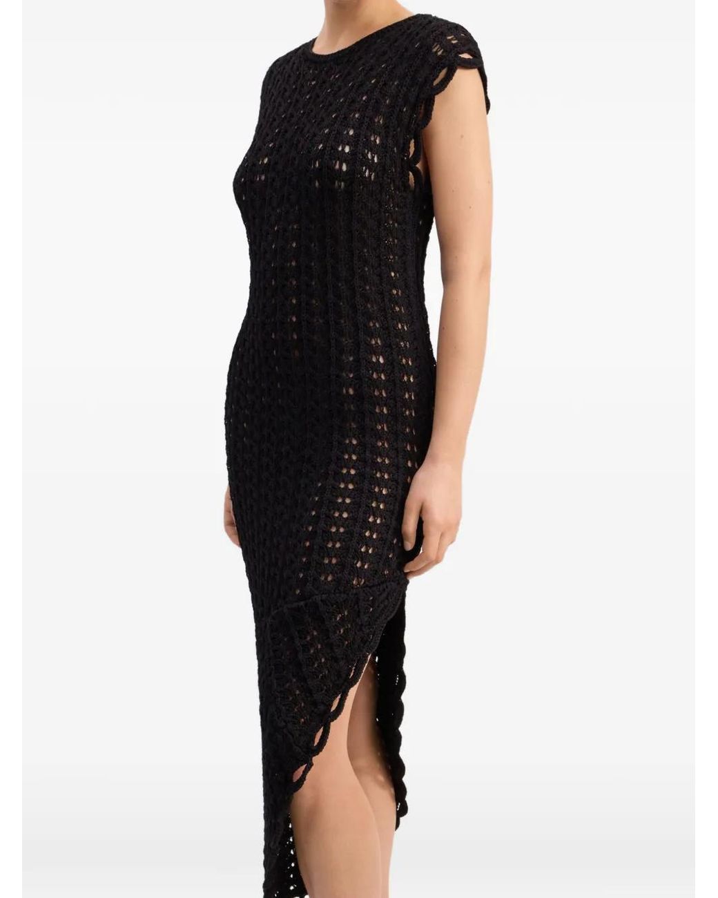 Loulou de Saison Blue Malena Ruffled Crochet Midi Dress