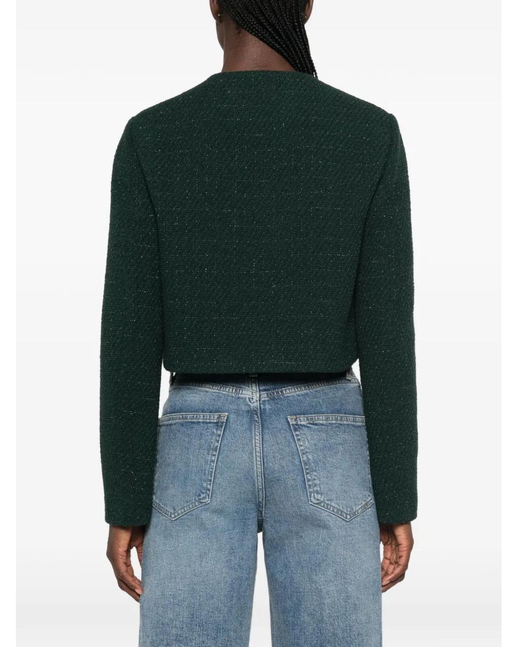 Maje Green Veste Crop En Tweed À Carreaux