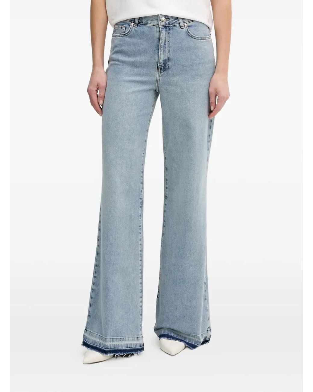 Ouí Blue Fringed Wide-Leg Jeans