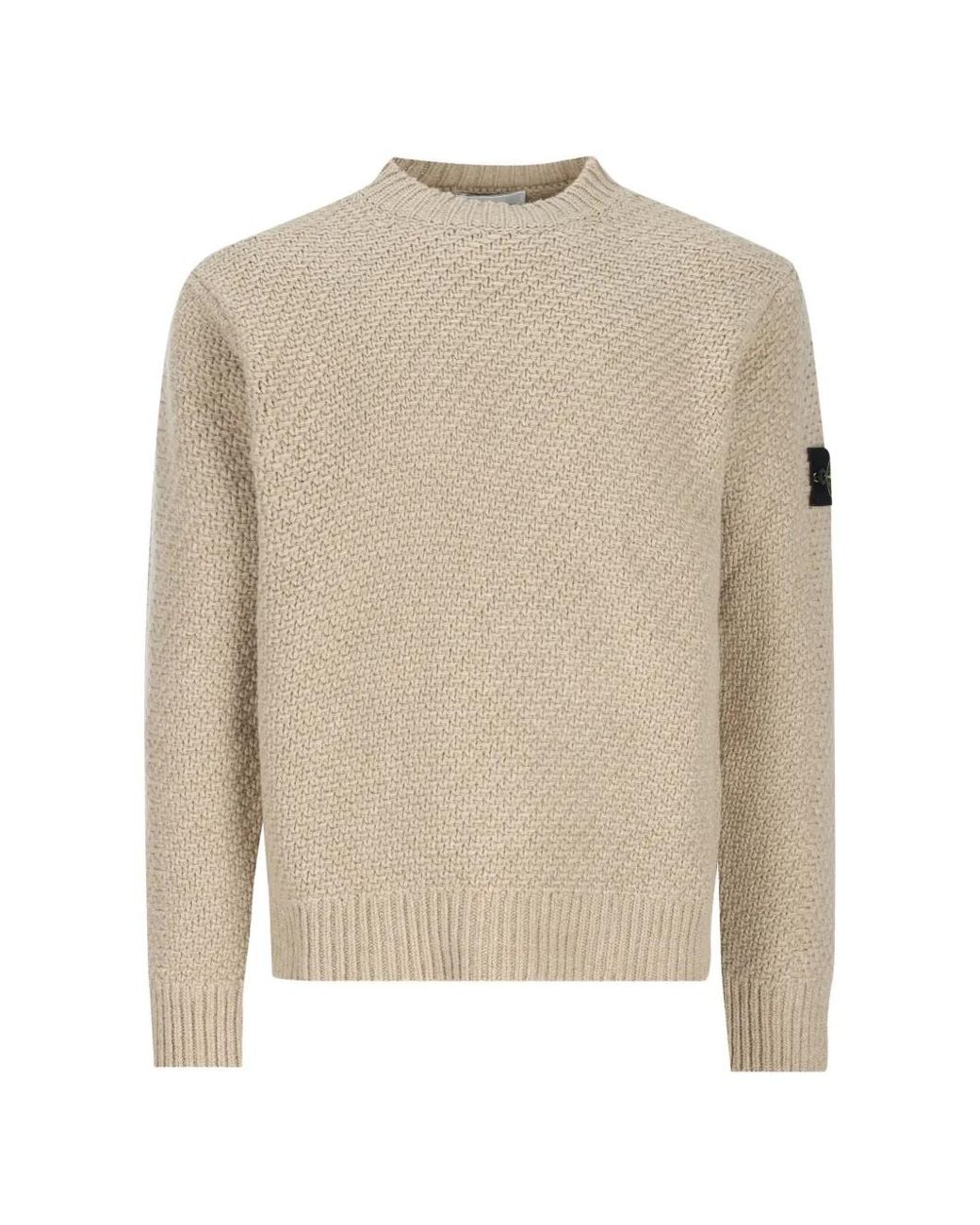 Stone Island Natural Basket-Weave Logo-Patch Sweater for men