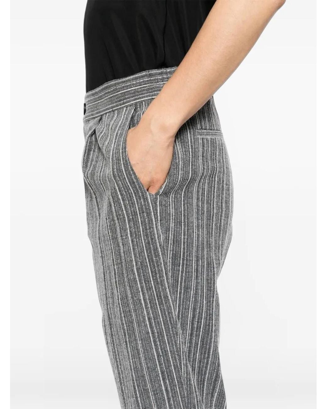 Tessitura Gray Stripe-Pattern Tapered Trousers for men