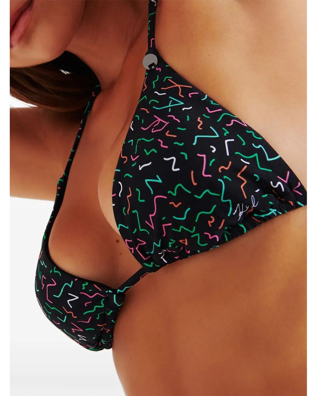 Karl Lagerfeld Black Geometric-Print Triangle Bikini Top