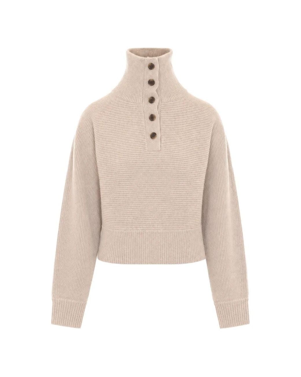 Lisa Yang Natural Aylani Button-Neck Sweater