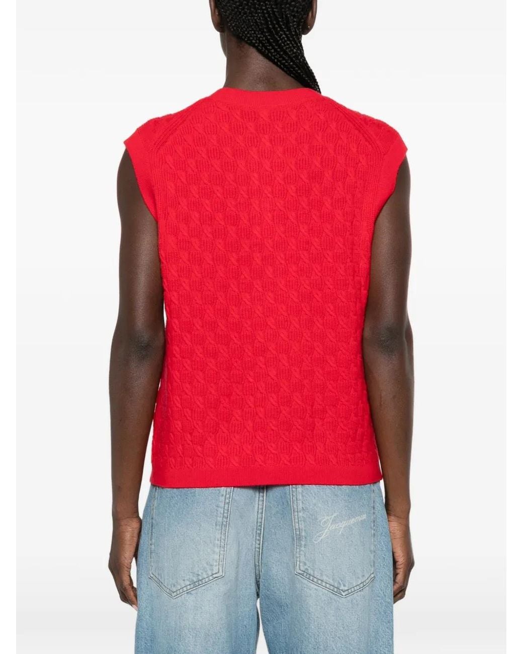 Maje Red Cable-Knit Sleeveless Cardigan