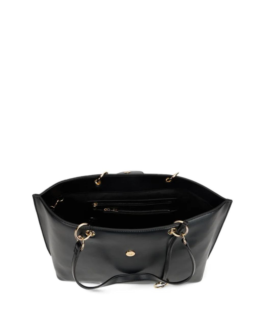 Love Moschino Black Logo-Plaque Metallic-Ring Tote Bag