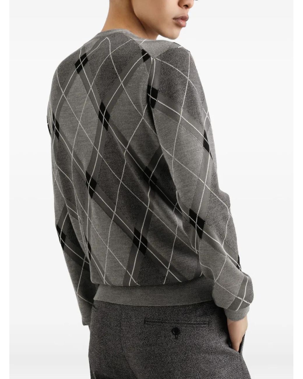Dolce & Gabbana Gray Argyle-Pattern Logo-Detail Sweater for men
