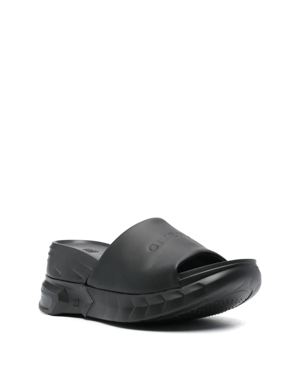Givenchy Gray Logo-Debossed Leather Slides