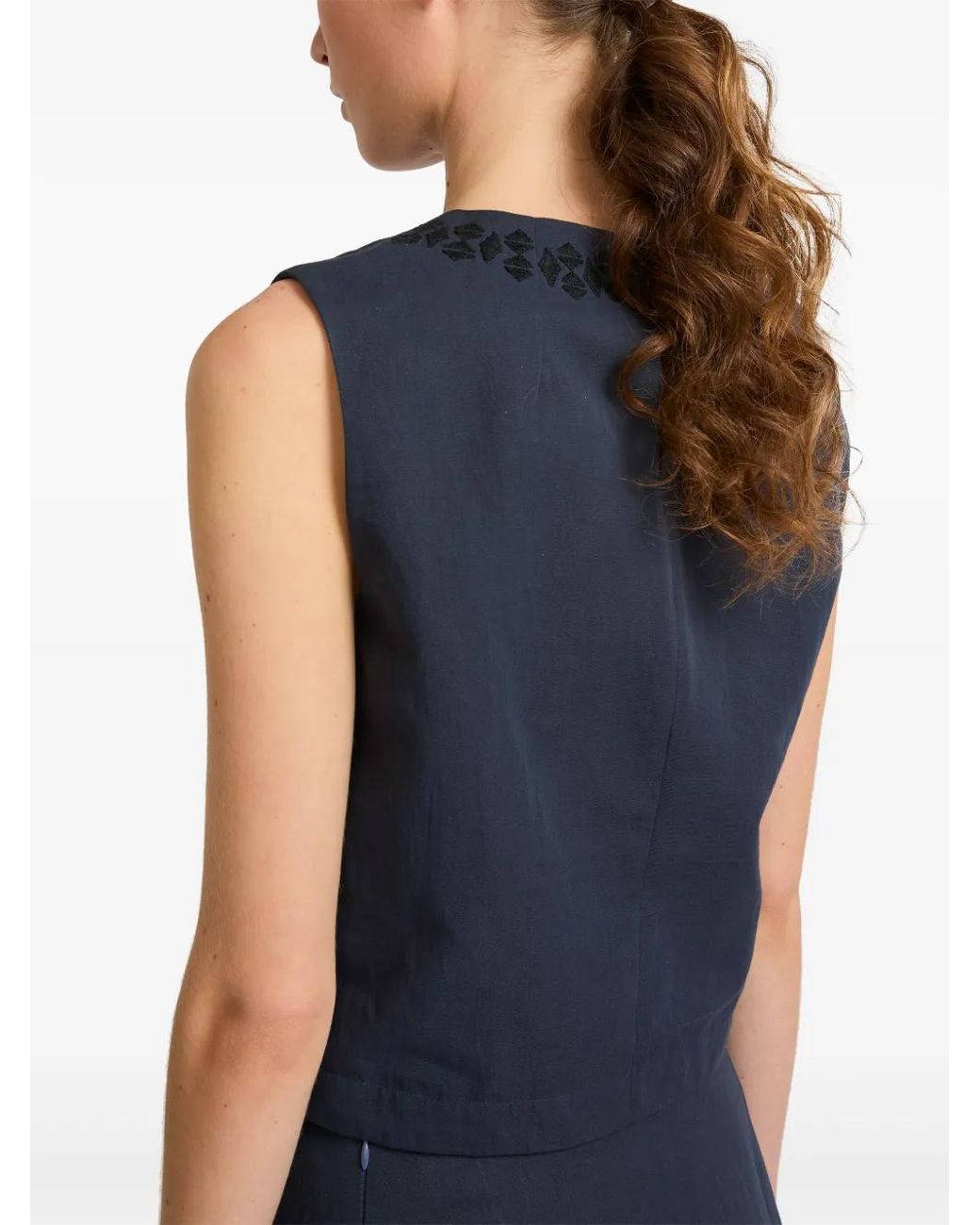 Yves Salomon Blue Embroidered Top
