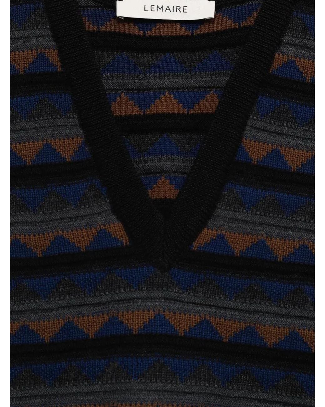Lemaire Blue V-Neck Pattern Vest for men