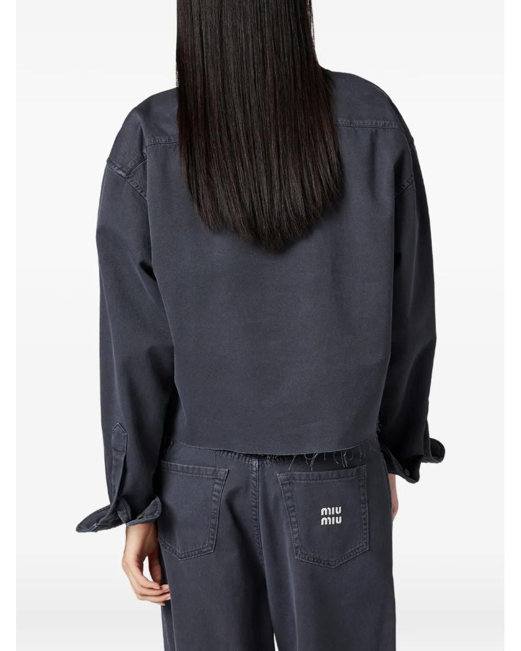 Miu Miu Blue Raw-Cut Hem Light Denim Shirt