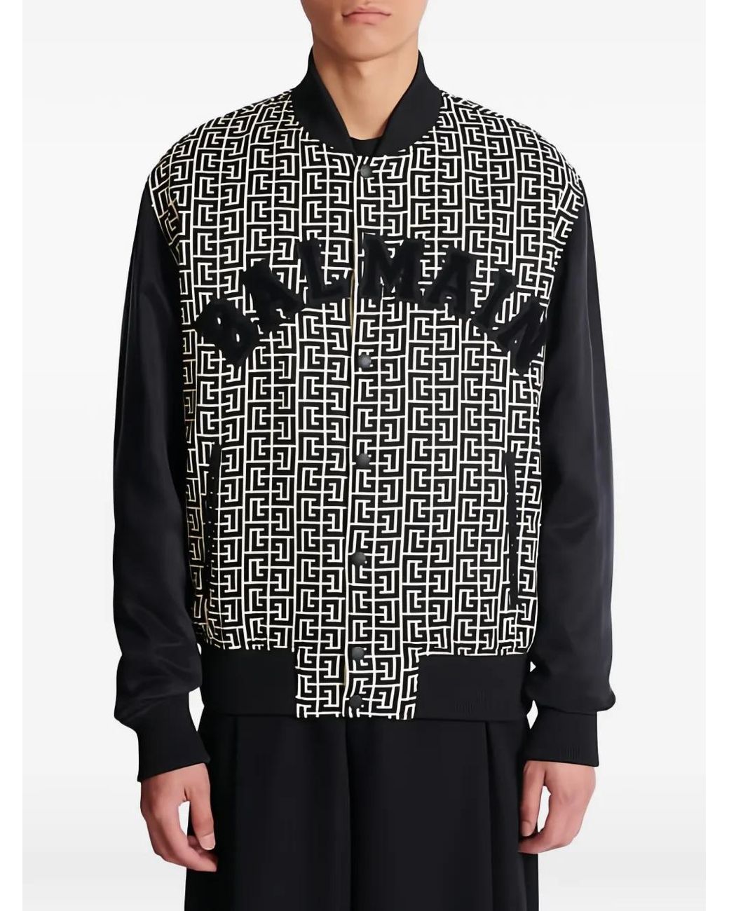 Balmain Black Geometric-Pattern Bomber Jacket for men