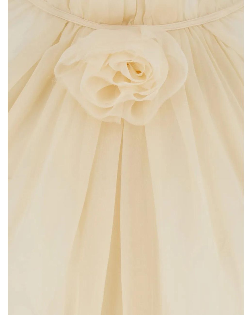 Alberta Ferretti Natural Blouse With Ruffles And Floral Detail On The Front