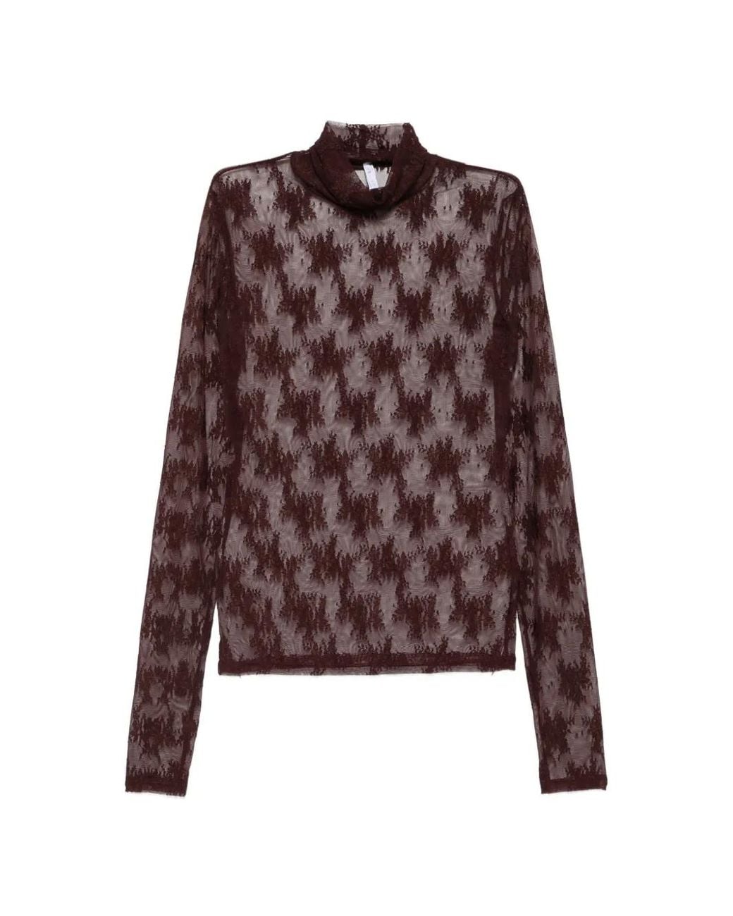 Imperial Brown Lace-Embroidered High-Neck Top