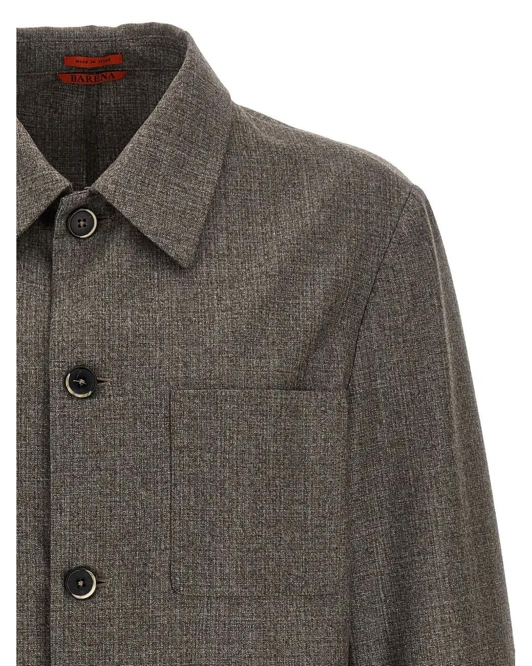 Barena Gray Patch-Pocket Button-Closure Shirt for men