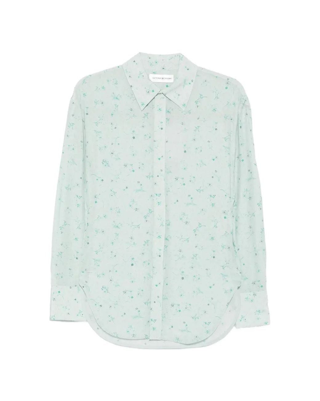Victoria Beckham Blue Floral-Print Long-Sleeve Shirt