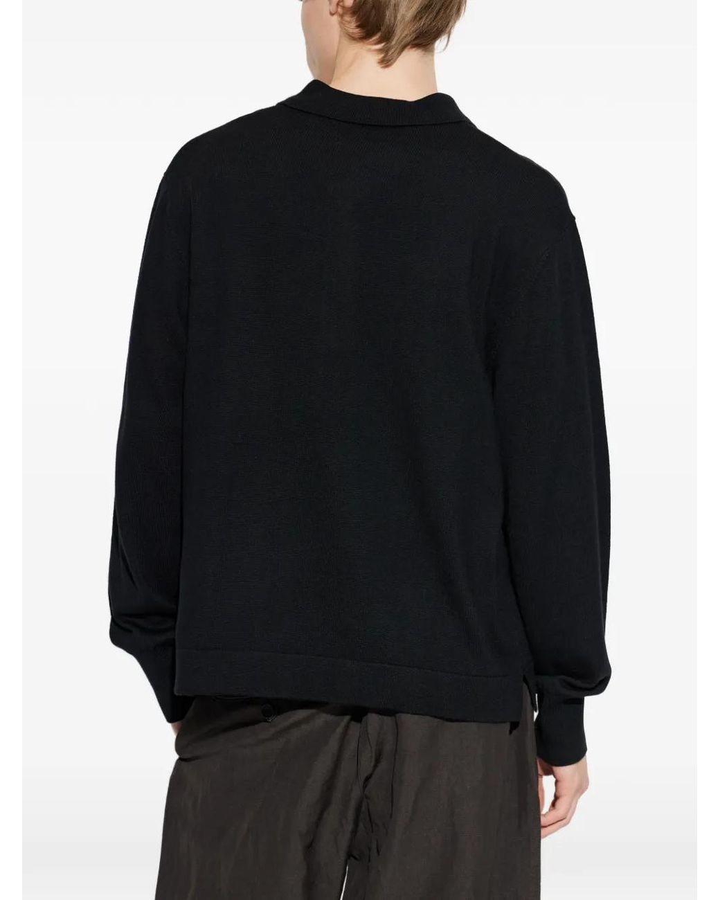 Officine Generale Black Zip Closure Wool Polo Shirt for men
