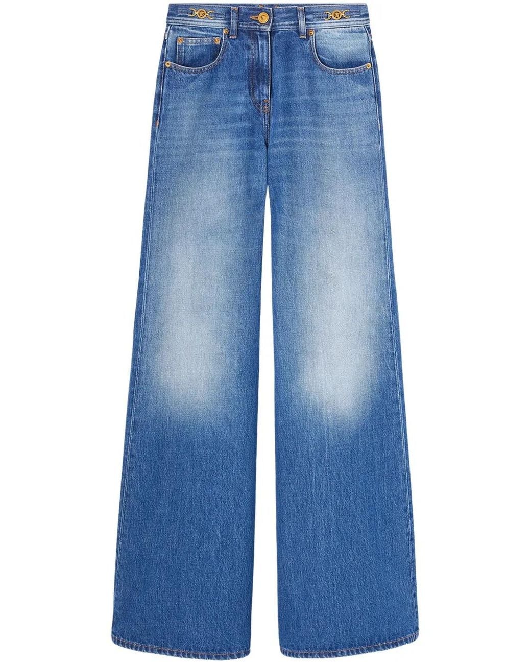 Versace Blue Medusa-Button Flared Denim Jeans