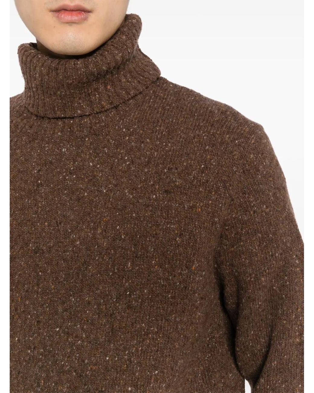 Universal Works Brown Roll Neck Tweed Jumper for men