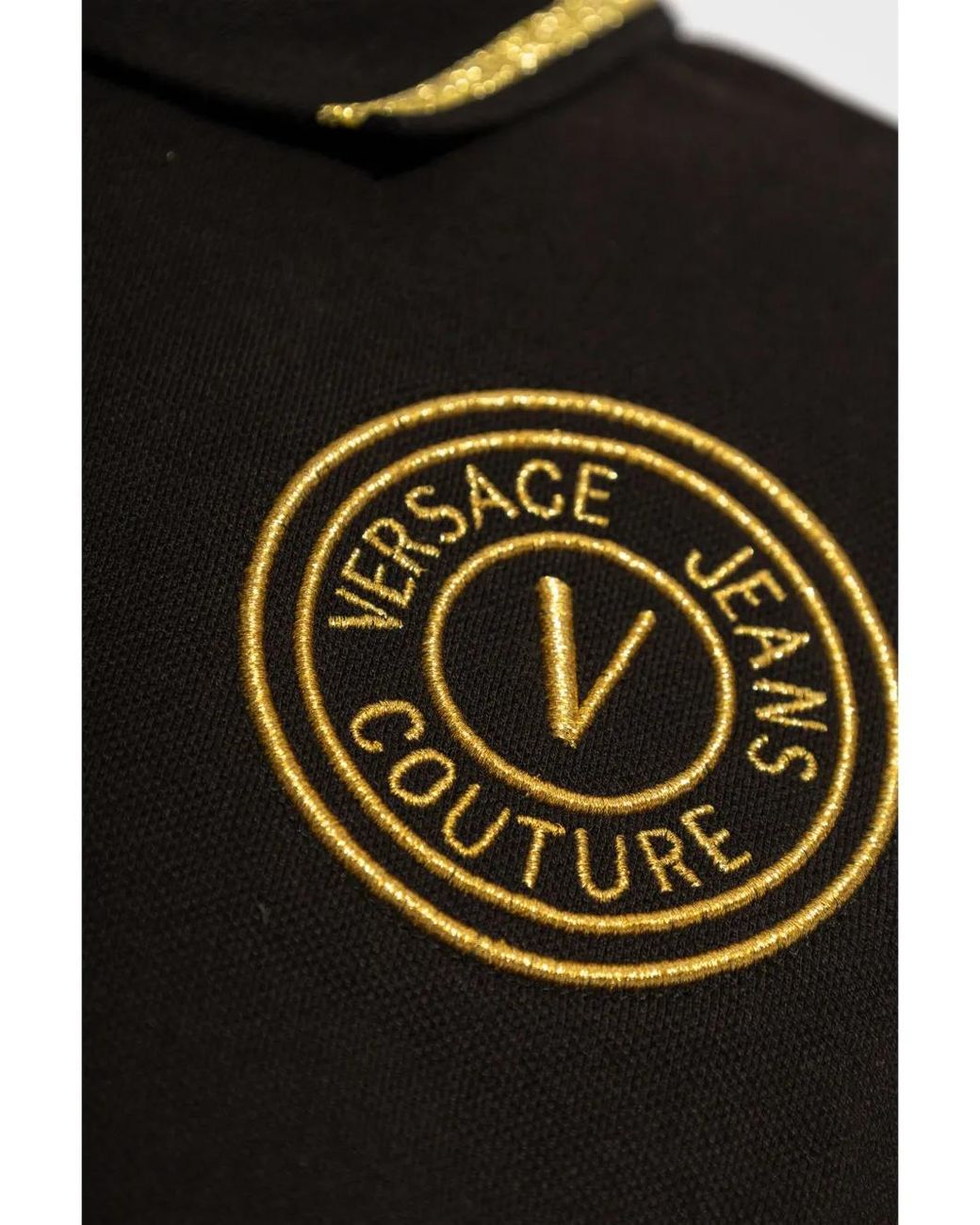 Versace Jeans Couture Black Embroidered-Logo Cotton Polo Shirt