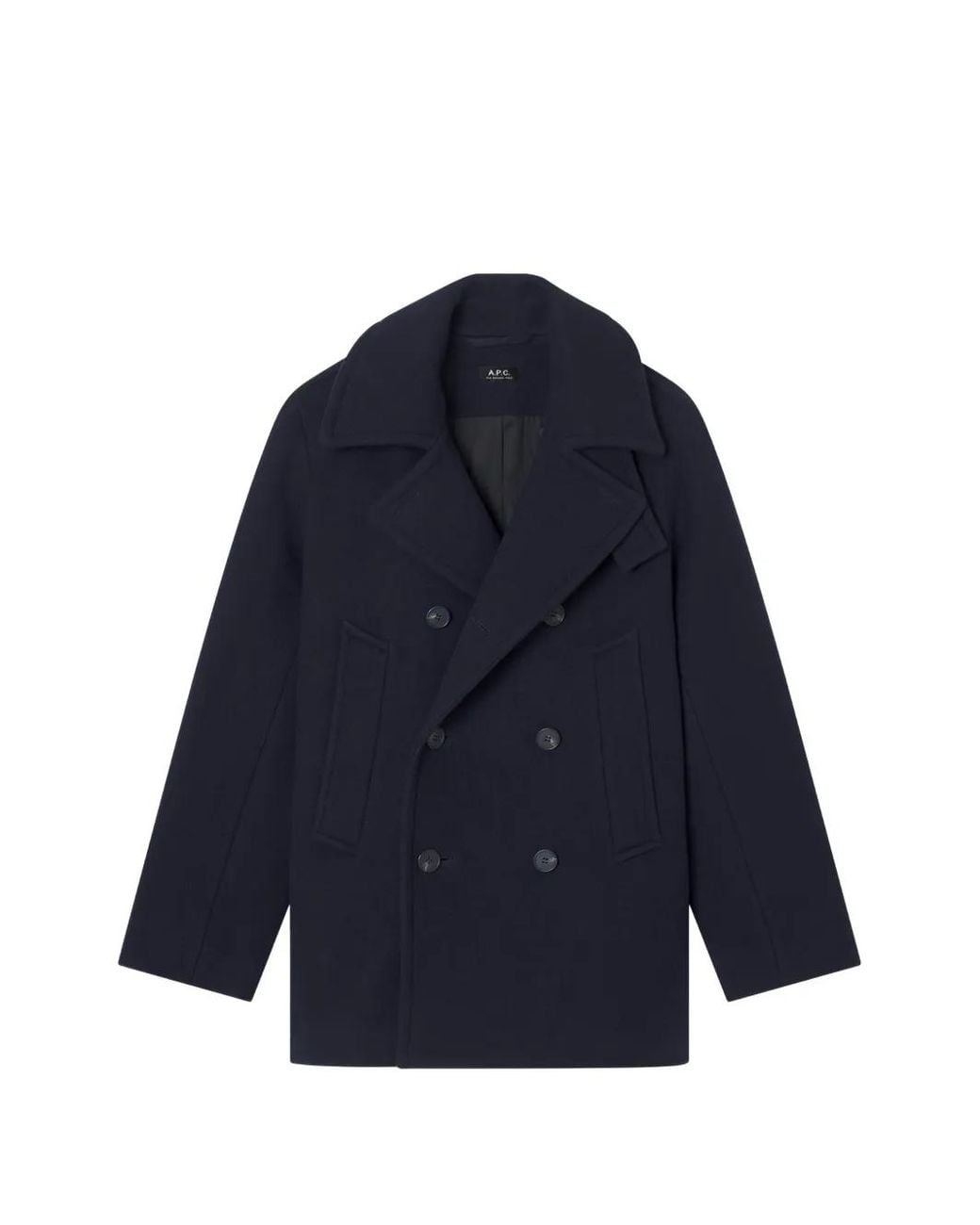 A.P.C. Blue Double-Breasted Pea Coat for men