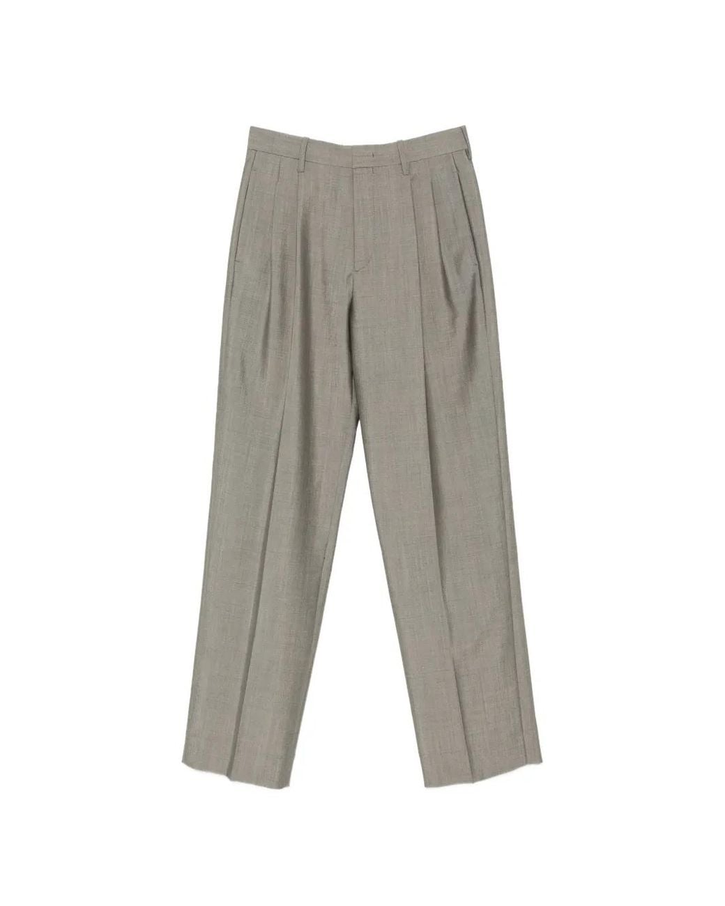 Victoria Beckham Gray Pleated-Design Trousers