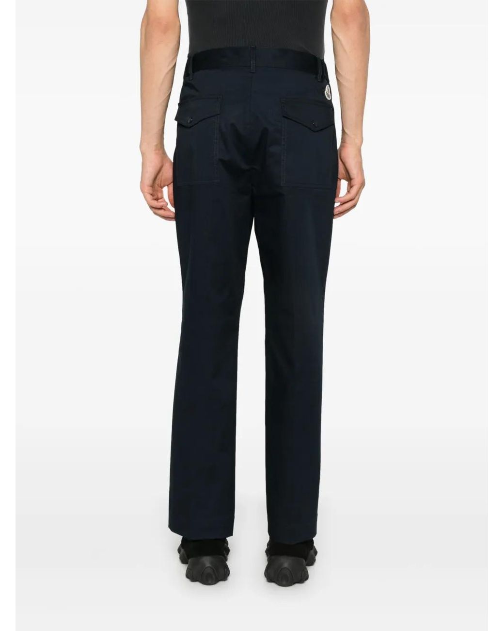 Moncler Blue Garbardine Weave Straight Trousers for men