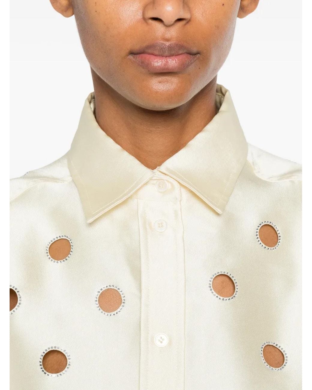 Sandro White Openwork Rhinestone Shirt