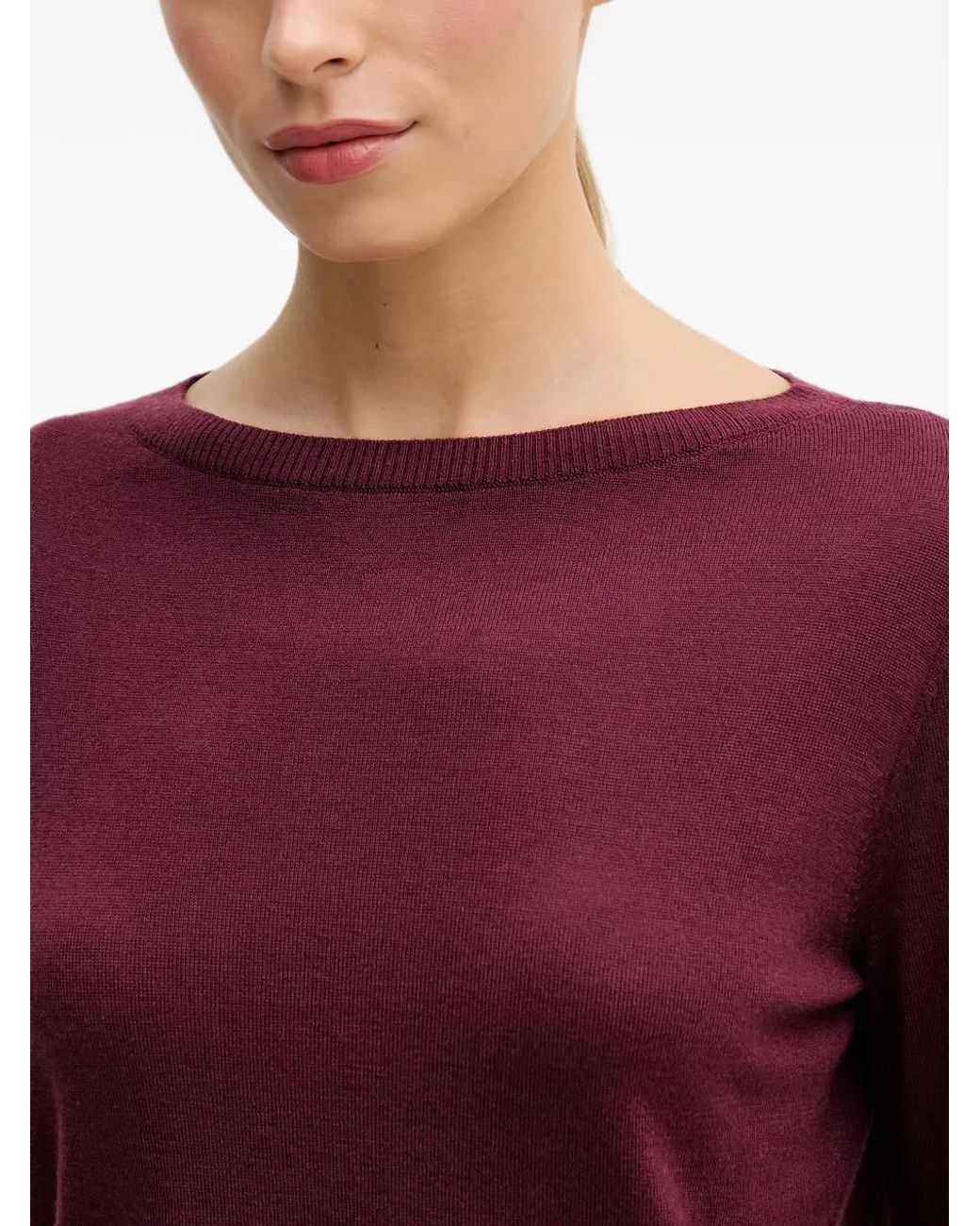 Benetton Purple Contrast-Trim Boat-Neck Sweater