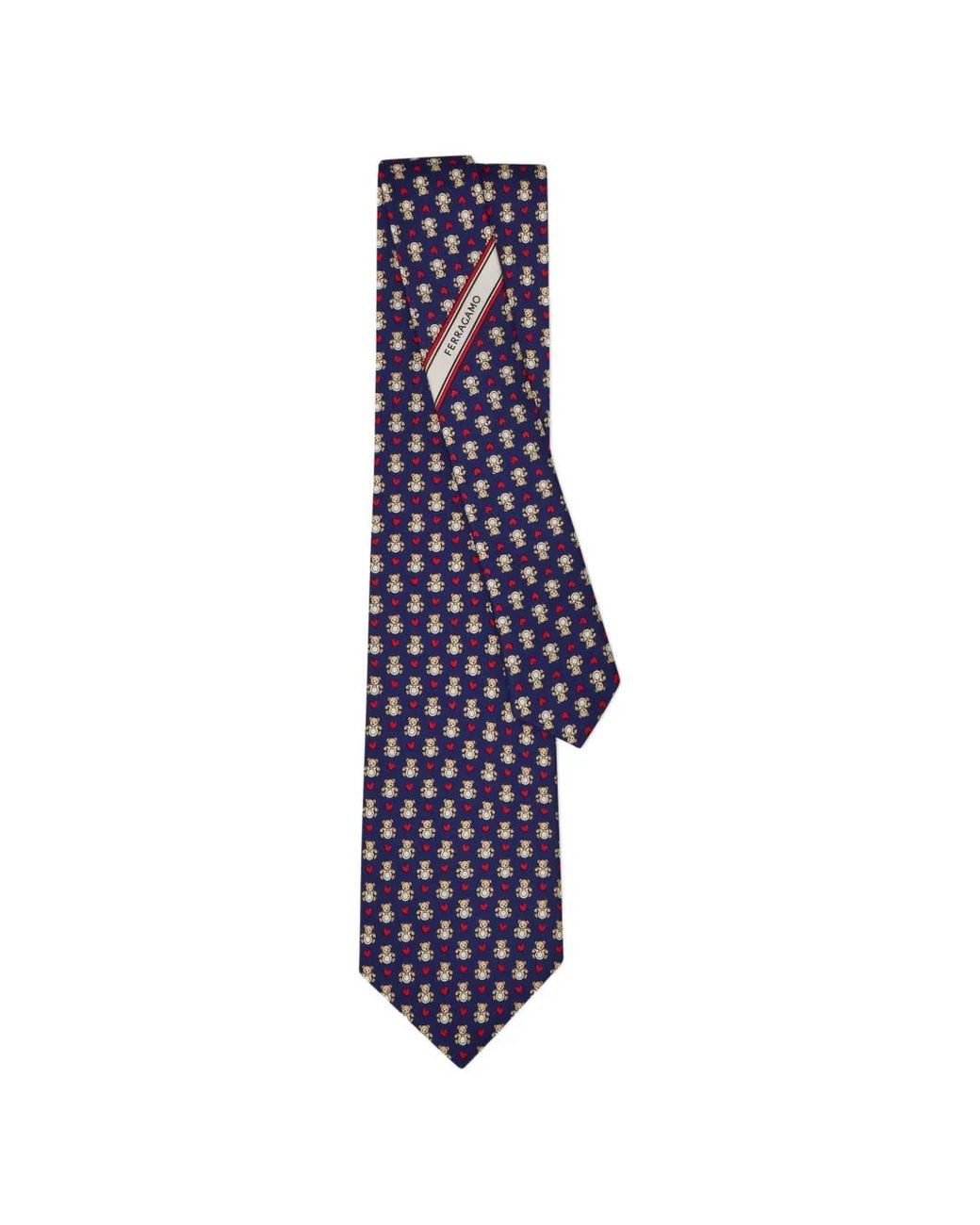 Ferragamo Blue Teddy Print Silk Tie for men