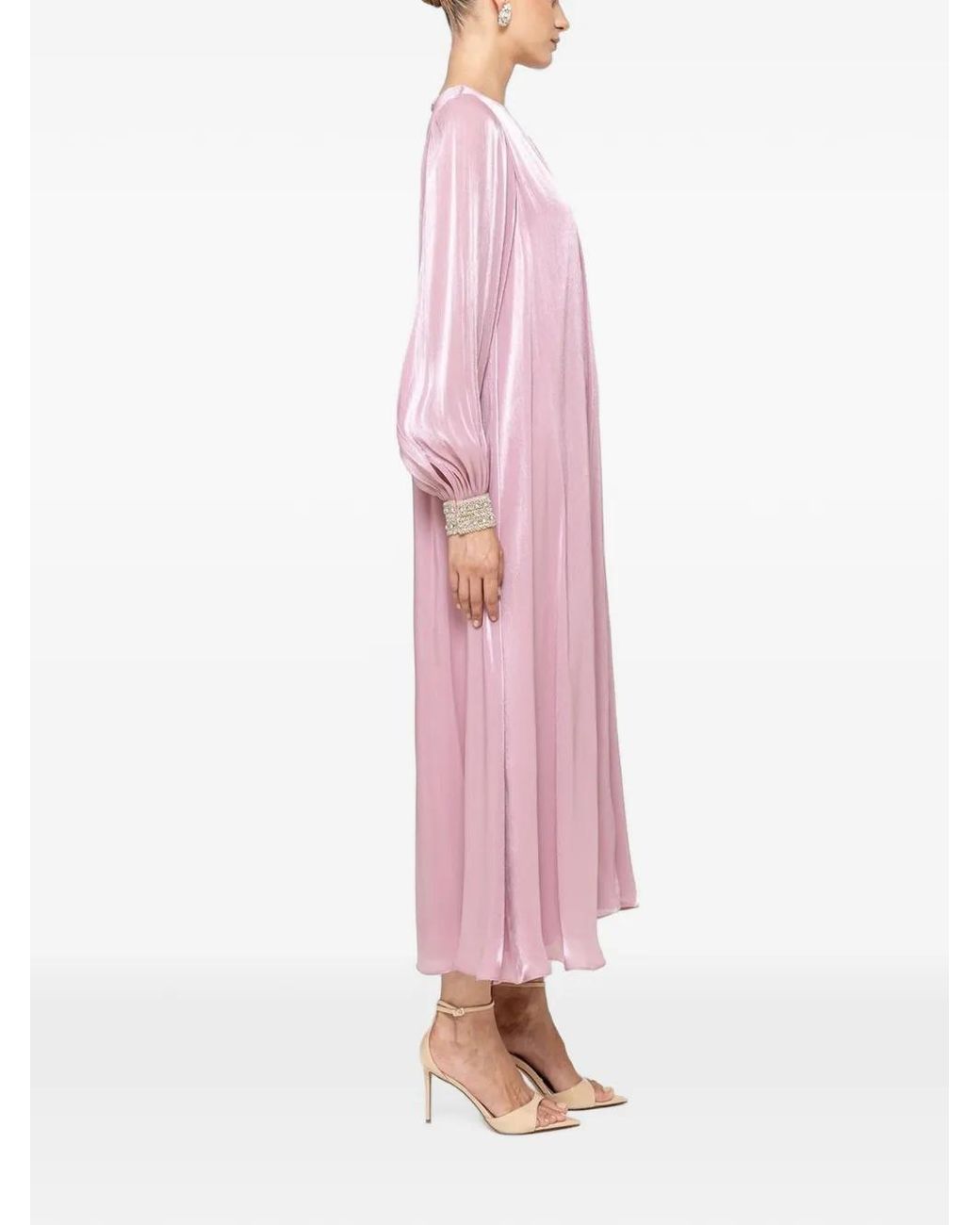 Nissa Pink Crystal-Detail Chiffon Midi Dress