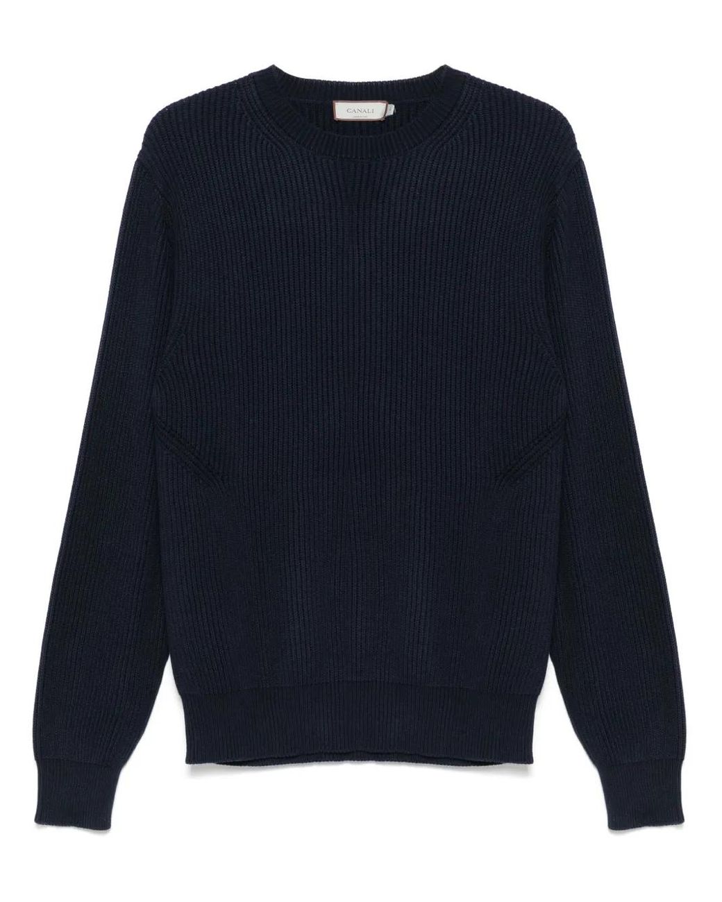 Canali Gerippter Strickpullover in Blue für Herren