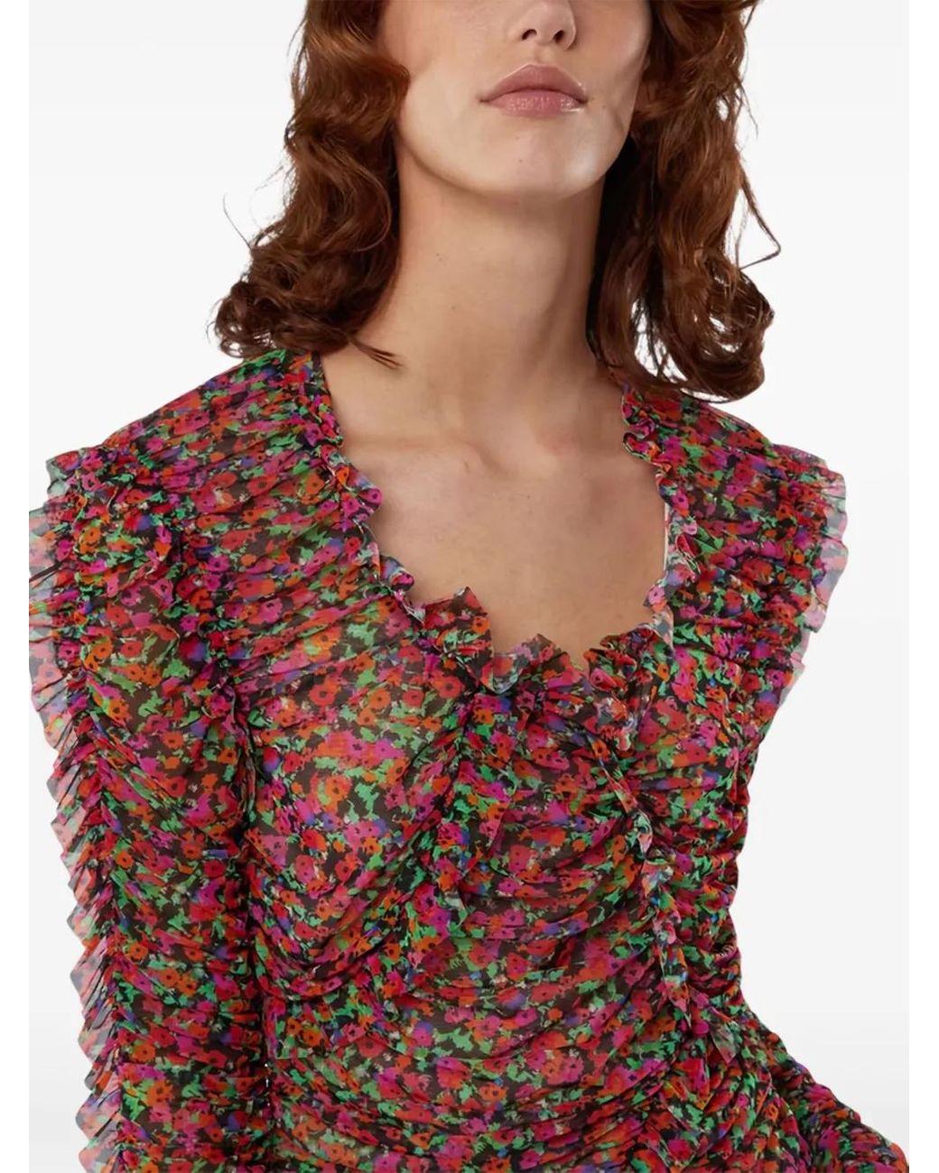 MSGM Red Floral-Print Midi Dress