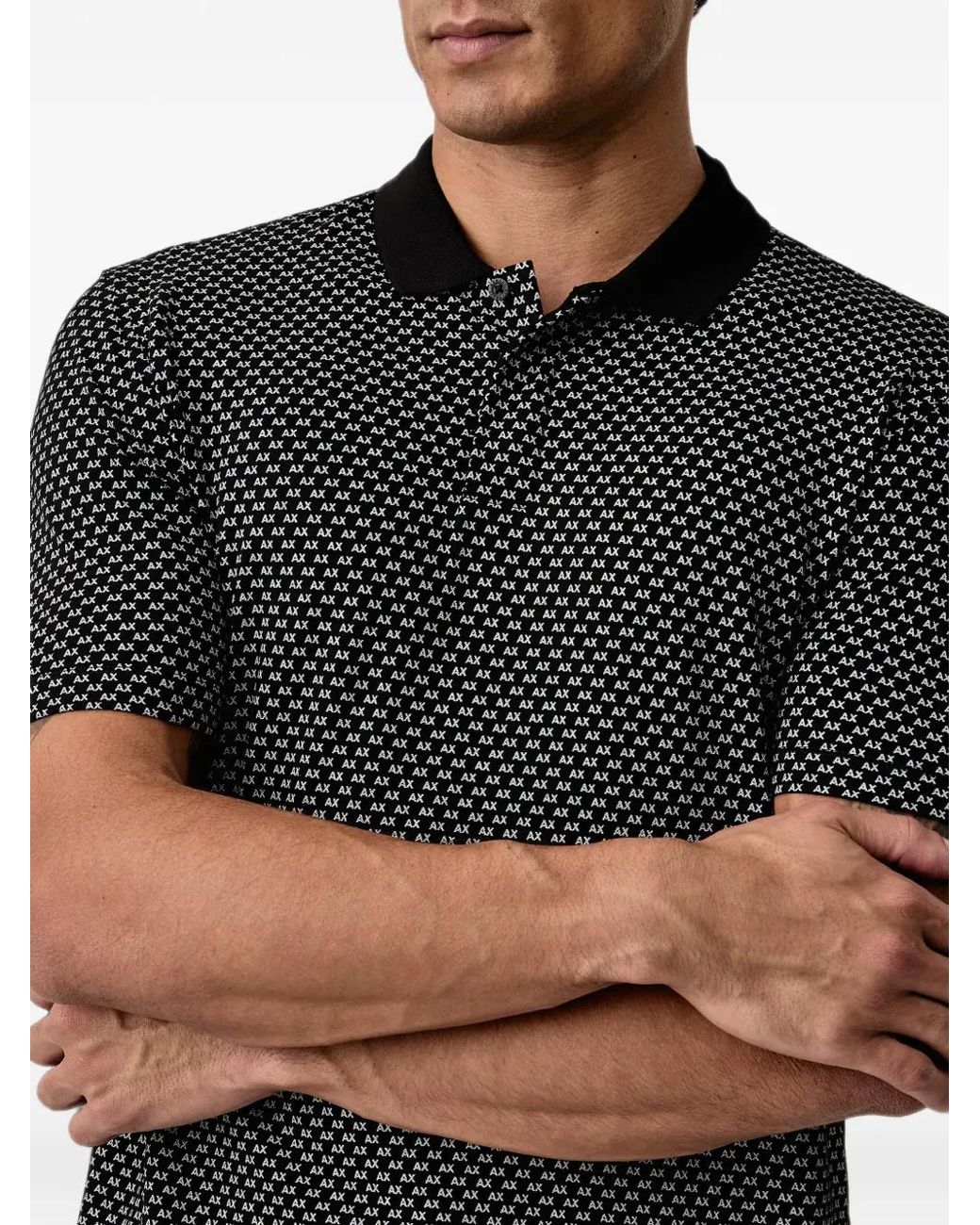 ARMANI EXCHANGE Black Logo-Print Short-Sleeve Polo Shirt for men