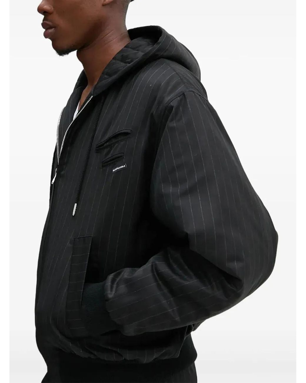 Bluemarble Black Pinstripe Hooded Jacket for men